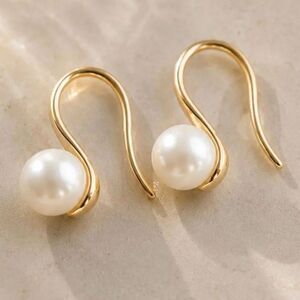 Freshwater Pearl Fishhook Earrings - Gold Plated Sterling Silver